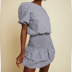 Nation LTD Nili Party Skirt Navy/White Gingham, Mini, Smocked, Flouncy, Size S
